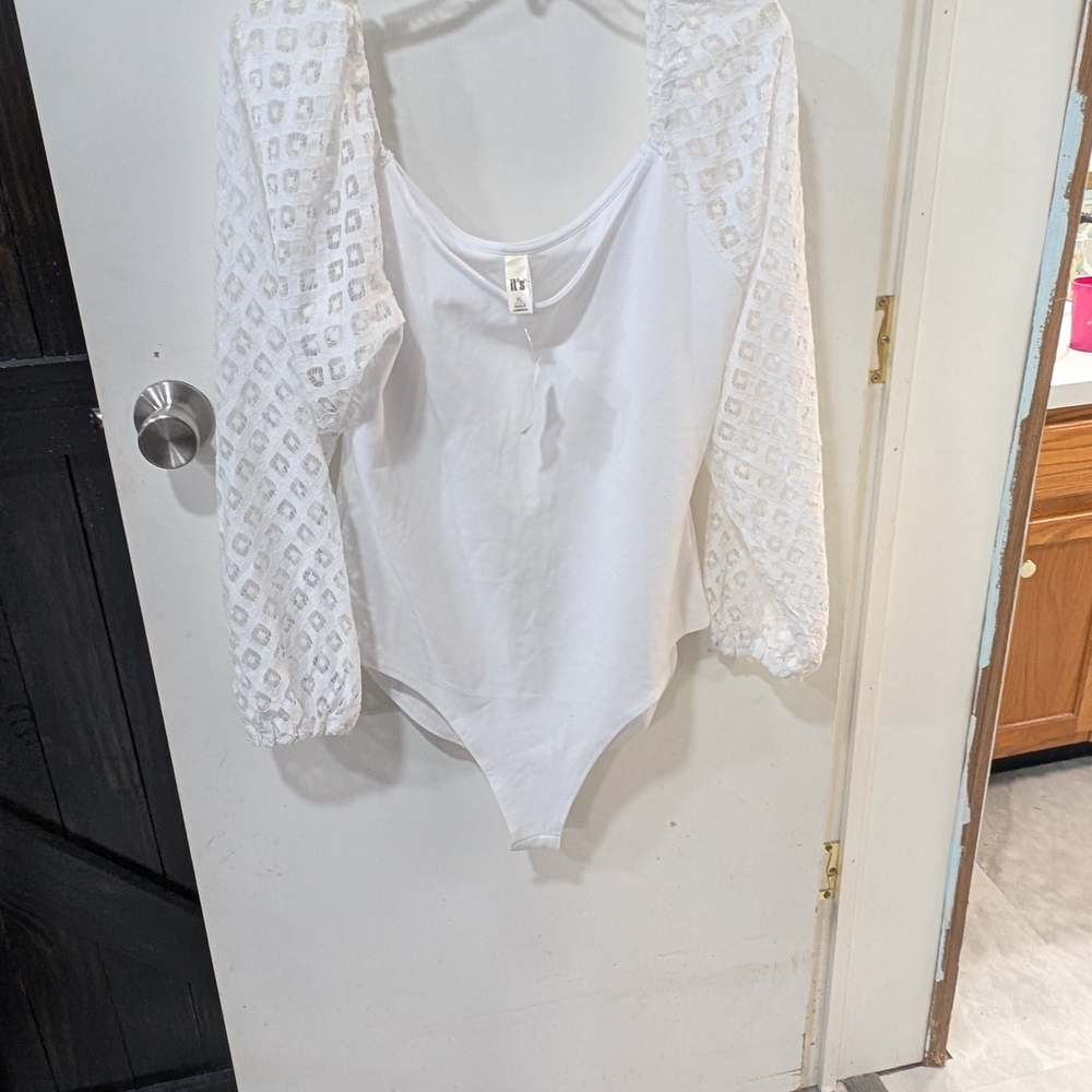 Elegant White With Lace Arms Long Sleeve Bodysuit